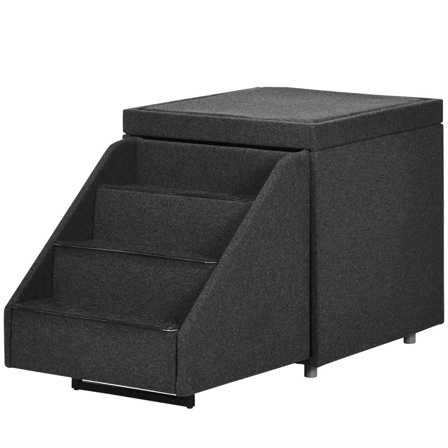 Pefilos 33" Multi-purpose Dog Stairs Ottoman for Small and Medium Dogs, 4-Step Dog Steps for High Bed and Couch, with Storage Compartment Cushion, Gray