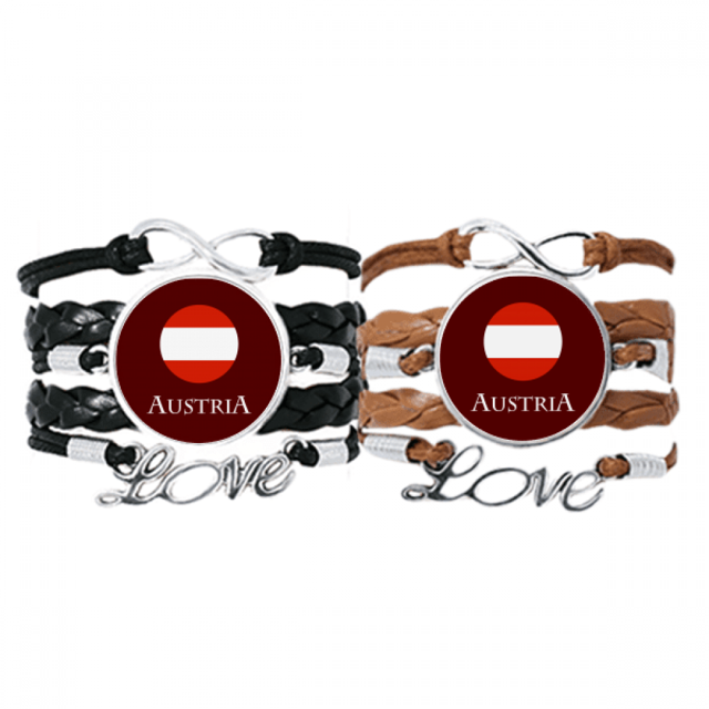 Austrian European Flag Vienna Bracelet Hand Strap Leather Rope Wristband Double Set