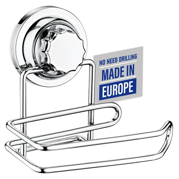 EDNA HOME Chrome Toilet Paper Holder, Deluxe Suction Cup Toilet Paper Holder, Stainless Steel Toilet Tissue Paper Roll Dispenser, Made in Europe
