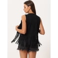 thumbnail image 4 of DARING DIVA Women's Fringe Vest Outfits Faux Suede Tassel Cardigan M Black, 4 of 6