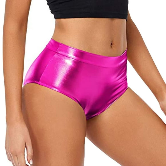 Alitao Leather Shorts Womens Shorts Casual Short High Waisted Shorts Leather Metallic Solid Color High Gloss Women's Super Shorts Hot Pants Micro Shorts Womens Shorts Hot Pink L