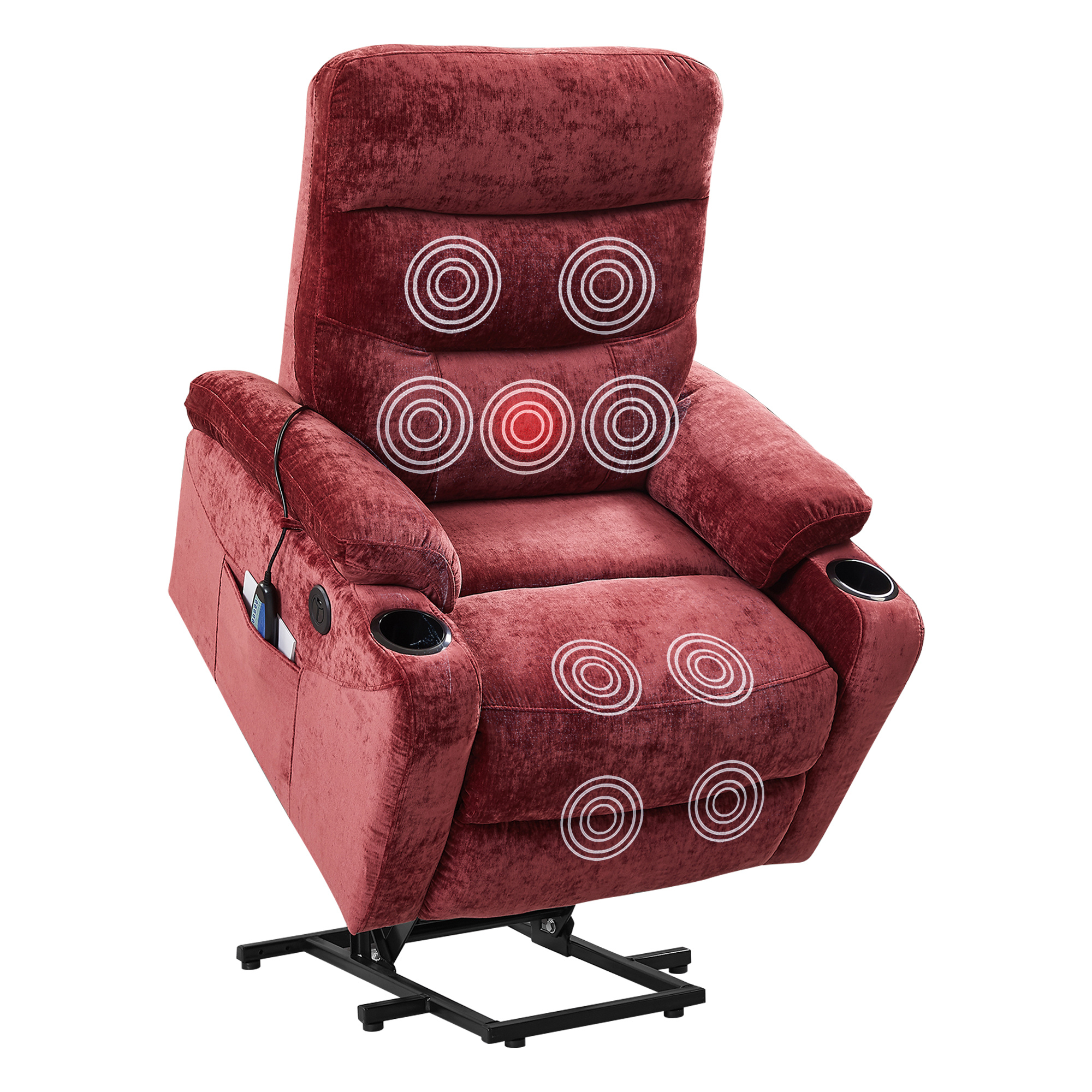 Aukfa Electric Power Lift Recliner Chair with Massage and Heat, USB Ports, 2 Side Pockets, Cup Holders for Elderly, Red