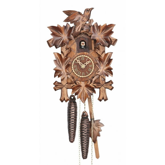 Cuckoo Clock Five leaves with bird, 1 day running time, walnut