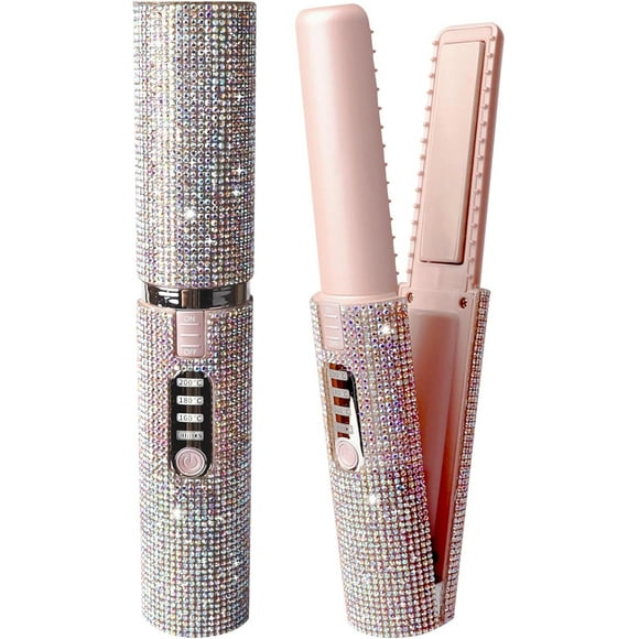 Cordless Hair Straightener and Curler 2 in 1, Portable Mini Cordless Flat Iron for Fine Soft Short Hair, Travel Rechargeable Hair's Straightener, 4800mAh Battery