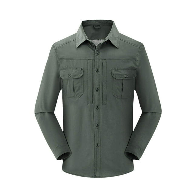 AherBiu Shirts for Men Long Sleeve Button down Stretch Quick Drying Work Shirts Lightweight Outdoor Shirt with Pockets