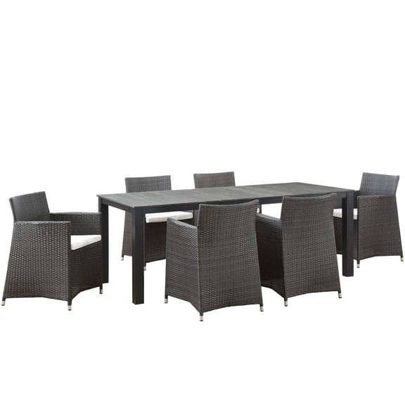 Side Dining Chair and Table Set, Brown White, Rattan, Wicker, Outdoor Patio Balcony Cafe Bistro Garden Hospitality Restaurant, Modern Contemporary HB32684