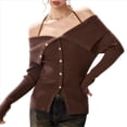thumbnail image 3 of Suéter de Punto Acanalado Asimétrico para Mujer, Informal, Liso, Ajustado, de Larga. Color Café Talla Única, 3 of 10