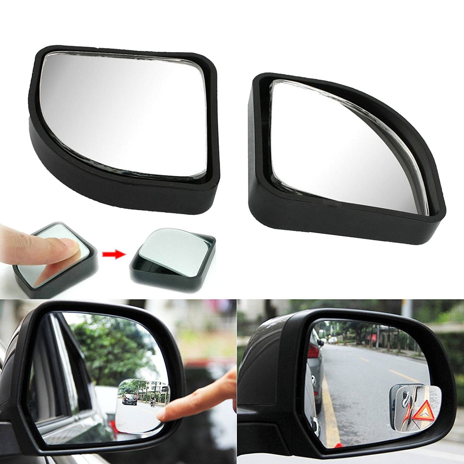 Xotic Tech Blind Spot Mirror 2 Pieces Black Fan Shaped Auxiliary Blind Spot Convex Rear View 