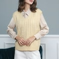 thumbnail image 2 of WNEGSTG Ladies' Solid Color Knit Vest V Neck Vest Sweater Sleeveless Pullover Beige, 2 of 5