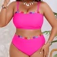 thumbnail image 7 of Staron Women's Plus Size Bikini Swimsuit Two Piece Set High Waist Removable Straps Padded Bust Backless Solid Color Floral Print, Hot Pink XL, 7 of 7