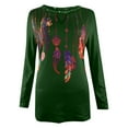 thumbnail image 4 of DPTALR Femmes Décontracté Chandail à Imprimé Plume Col Rond Manches Longues Blouse Ajourée Hauts, 4 of 5