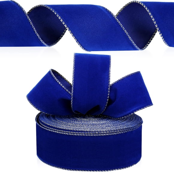 Cinta decorativa de terciopelo Yungyan, color azul oscuro, 6,4 cm x 55 m
