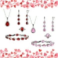 thumbnail image 5 of Womens 4 Pc Water Drop Jewelry Set, 925 Sterling Silver, Garnet Red CZ, Ring 6, 5 of 5