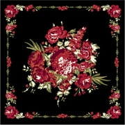 Floral Print Square Scarf, Black Combo