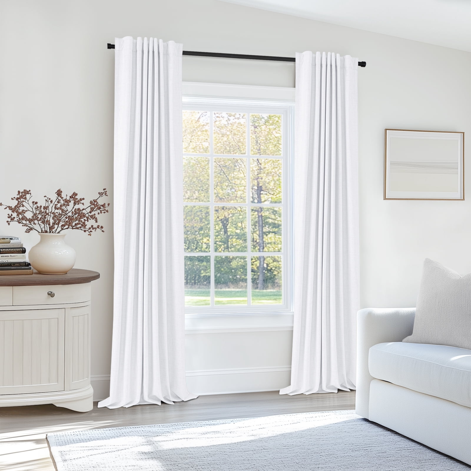 100% Blackout Curtains,50"Wx108"L Faux Linen Textured Back Tab/Rod Pocket Curtain,2 Panels Set,Thermal Insulated Curtains for Livingroom,Bright White