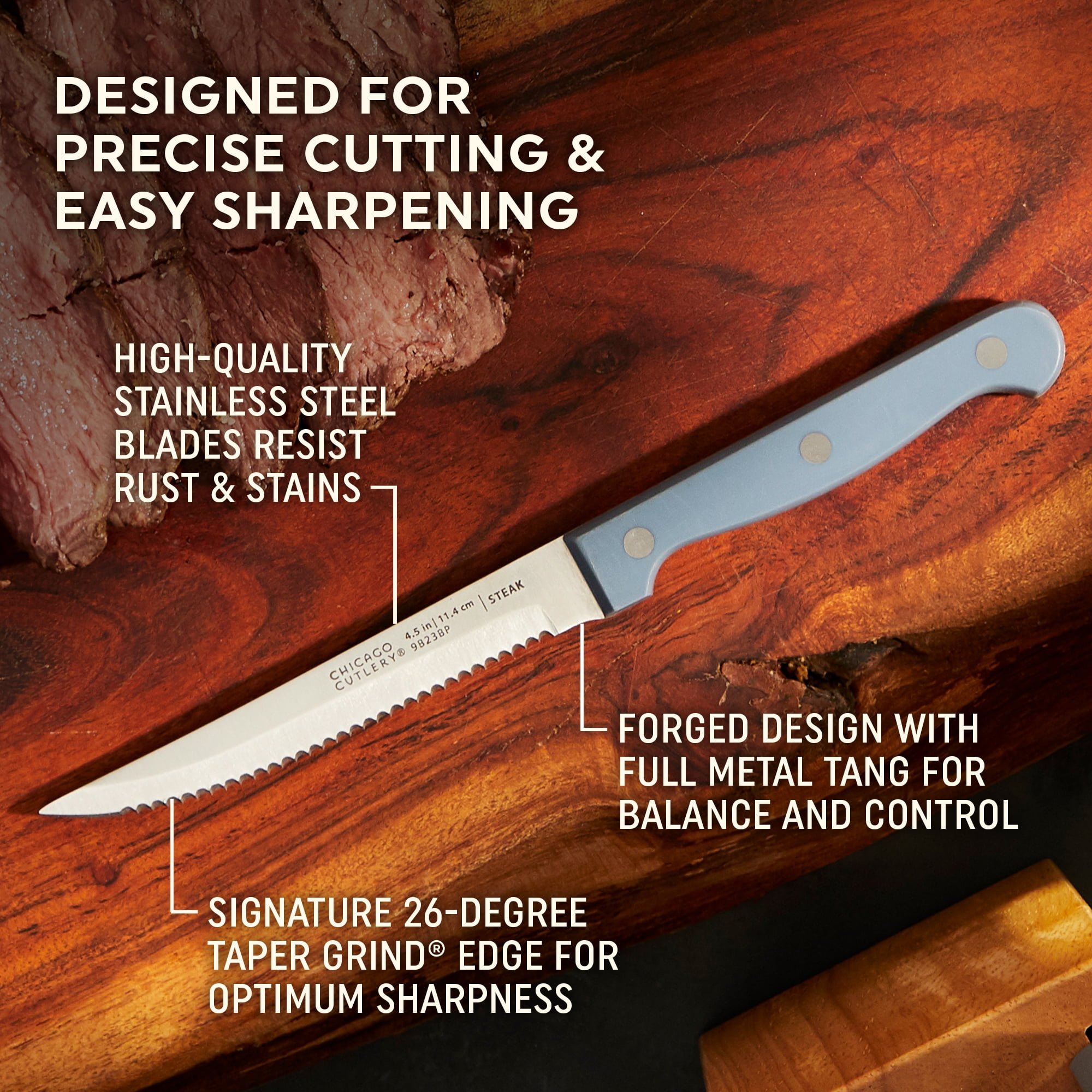 Chicago Cutlery Halsted 7-Piece Steak Knife Set with Wood Block
