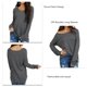 thumbnail image 5 of Camisa informal holgada para mujer para el trabajo y citas, cuello redondo, color puro, talla L Top gris de manga larga con hombros descubiertos, 5 of 6