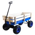 thumbnail image 2 of Hassch Outdoor Wagon Carrier Trolley Pulling Utility Wagon Cart All Terrain 178lbs Load with Wood Railing Air Tire, Blue, 2 of 10