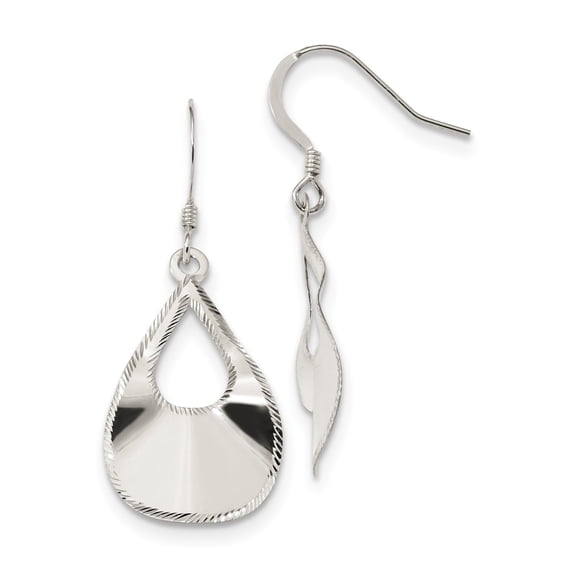 Sterling Silver Polished Laser Cut Teardrop Dangle Hook Earrings (41.8 X 16.75) Made In India qe13580