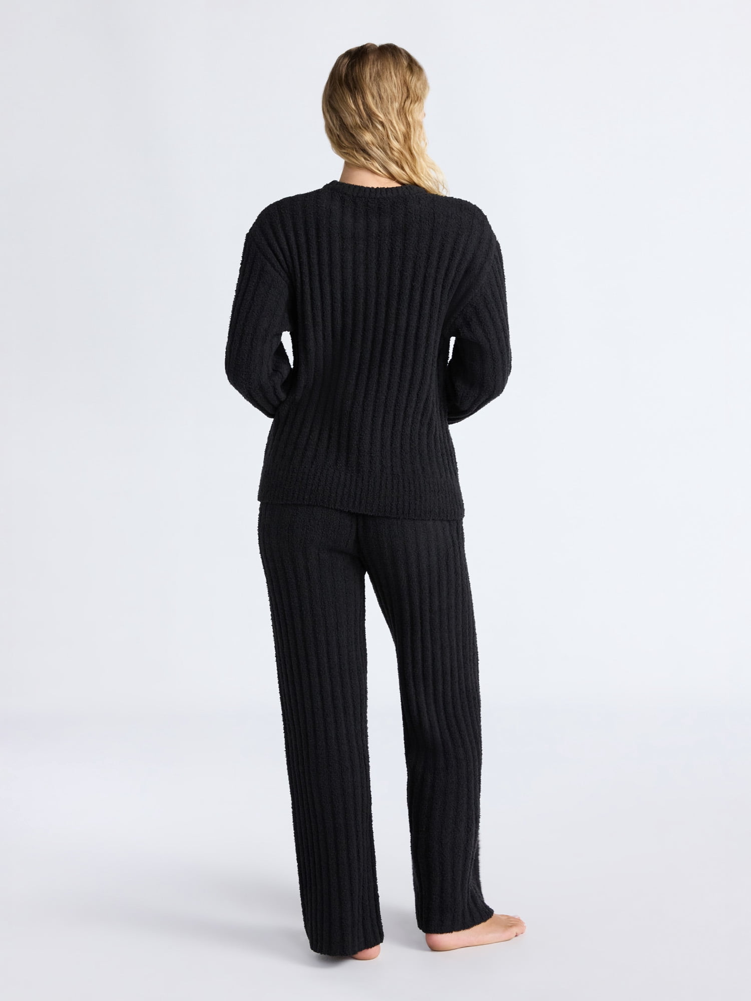 Joyspun Women's Cozy Ribbed Crewneck Top and Wide-Leg Pants Set, 2-Piece, Sizes XS-3X