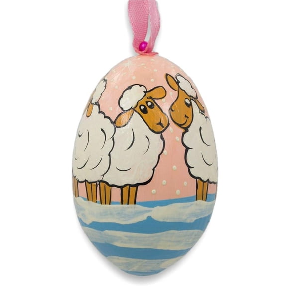 Three Lamb in Winter Wooden Christmas Ornament 3 Inches