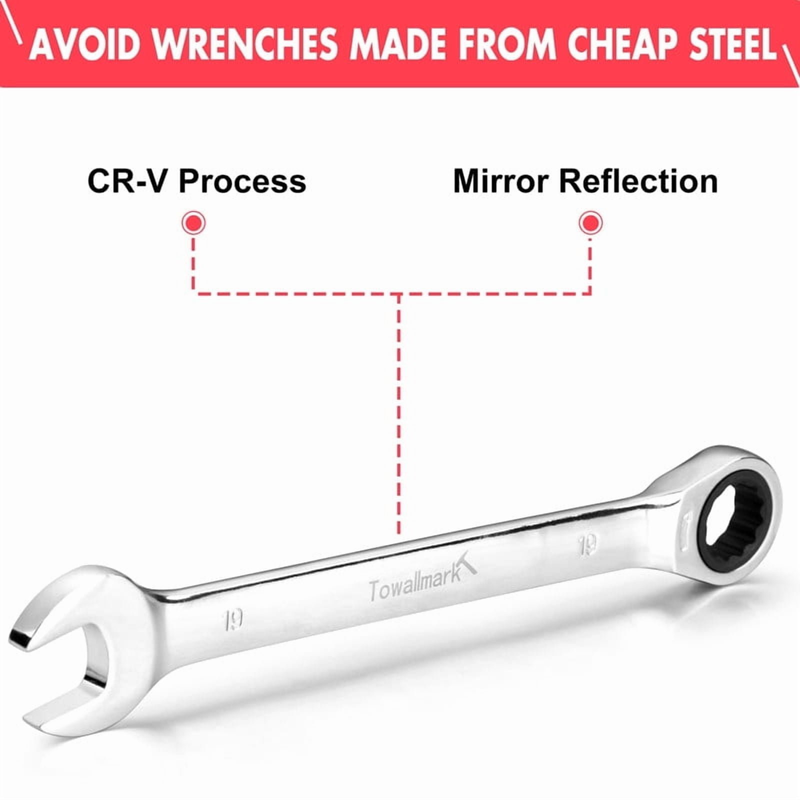Towallmark 20 PCS Flex Head Ratcheting Wrench Set, Professional Ratchet Wrench Kit With 72 Tooth CR-V Steel, Roll Up Pouch, SAE Metric Wrenches For Automotive Mechanical Repair