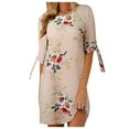 thumbnail image 2 of 2025 Clearance! 50% Off Clear! asdoklhq Womens Plus Size Clearance Dresses,Women's casual chiffon print round neck tie three-quarter sleeve dress, 2 of 7