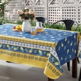 thumbnail image 5 of Home Bargains Plus Spring French Country Lemon Grove Vinyl Tablecloth with Flannel Backing, 52 x 52 Inch Square, Blue and Yellow Citrus Lemon Print, Easy Care Wipe Clean Indoor Outdoor Table Cover, 5 of 5
