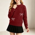 thumbnail image 2 of Wilark Girls Crew Neck Sweaters Size 6, Long Sleeve Knitted Casual Thermal Fall Winter Tops Red, 2 of 7