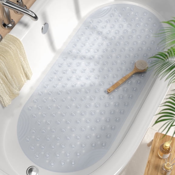 HITSLAM Non Slip Bath Mat for Tub，Shower Mats for Bathtub,Washable Bathtub Mat with Suction Cup,16"x35"Clear