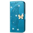 thumbnail image 2 of Feishell for iPhone 16 Plus Wallet Case for Women Girls,Bling Diamond Butterfly Embossed PU Leather Magnetic Clasp Flip Kickstand ID Credit Card Slots Phone Case with Wrist Strap,Blue, 2 of 9