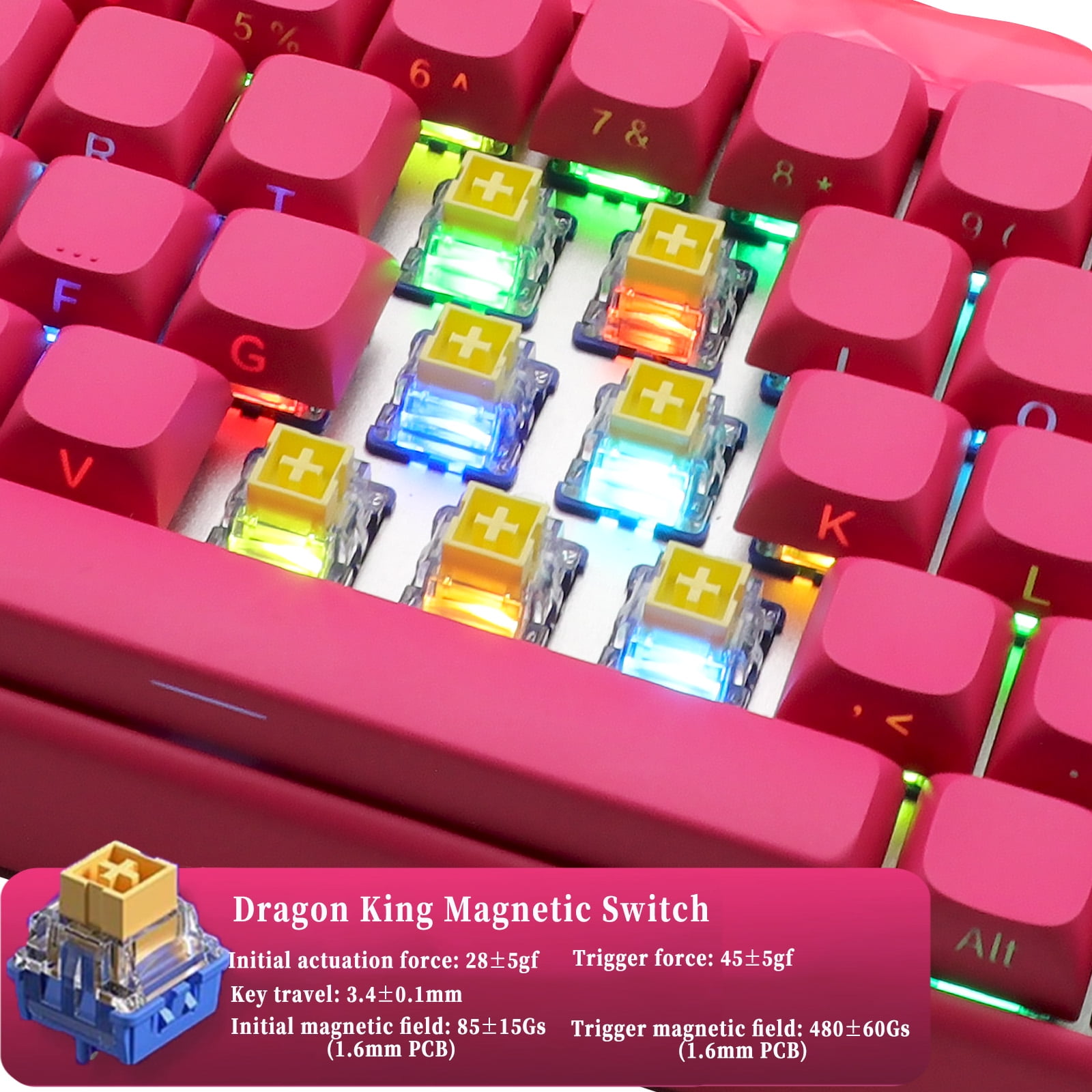 AULA Hero 68 HE 60% Wired Gaming Keyboard with Hall Effect Magnetic Switches, Rapid Trigger, RGB Backlight, Dragon Fruit Pink Ks(Side-Printed, Dragon King Magnetic Switch)