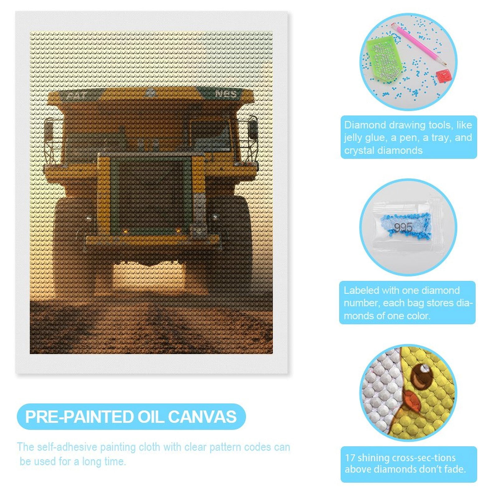Diamond Art Kits for Adults, Heavy Duty Mining Truck Dusty Road 5D Diamond Painting Kits for Adults Beginners, DIY Full Drill Diamond Painting, Gem Art and Crafts 12x16