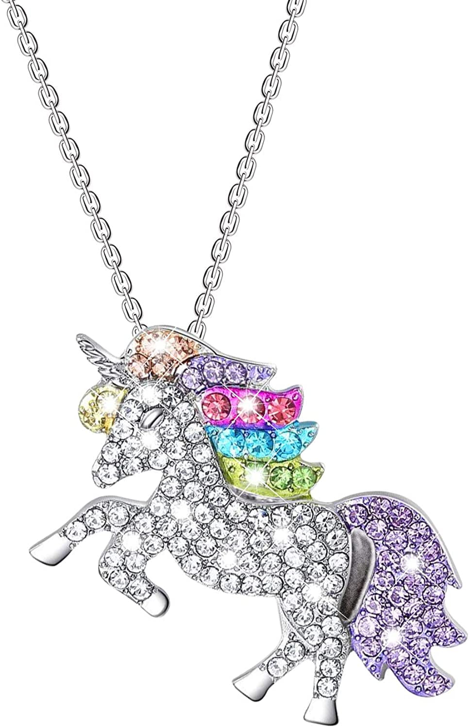 New Unicorn Multi-Colored Crystal Women Girls or Childs Necklace Pendant 