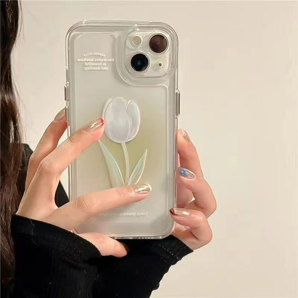 Apple espacio teléfono caso iPhone13inspromax gradiente 11 Rosa Suave caso 12 caso transparente 78p flor MOWB