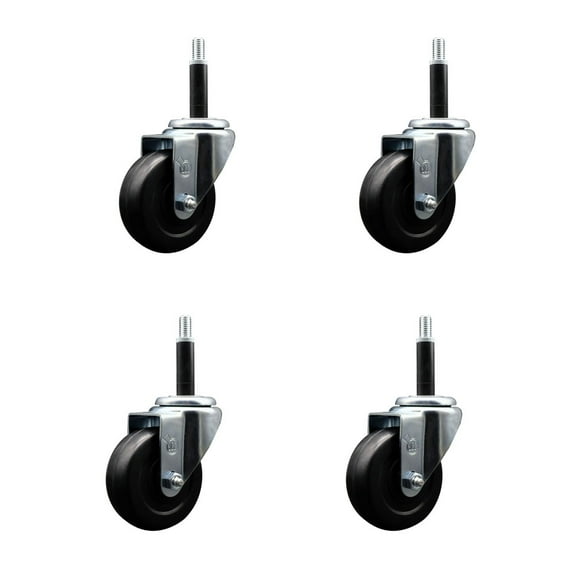 3.5 Inch Soft Rubber Wheel Swivel 3/4 Inch Expanding Stem Caster Set SCC