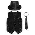 thumbnail image 3 of inhzoy Kids Boys Girls Jazz Hip-Hop Dance Dazzled Jacket Shiny Sequins Vest Black-A 120, 3 of 5