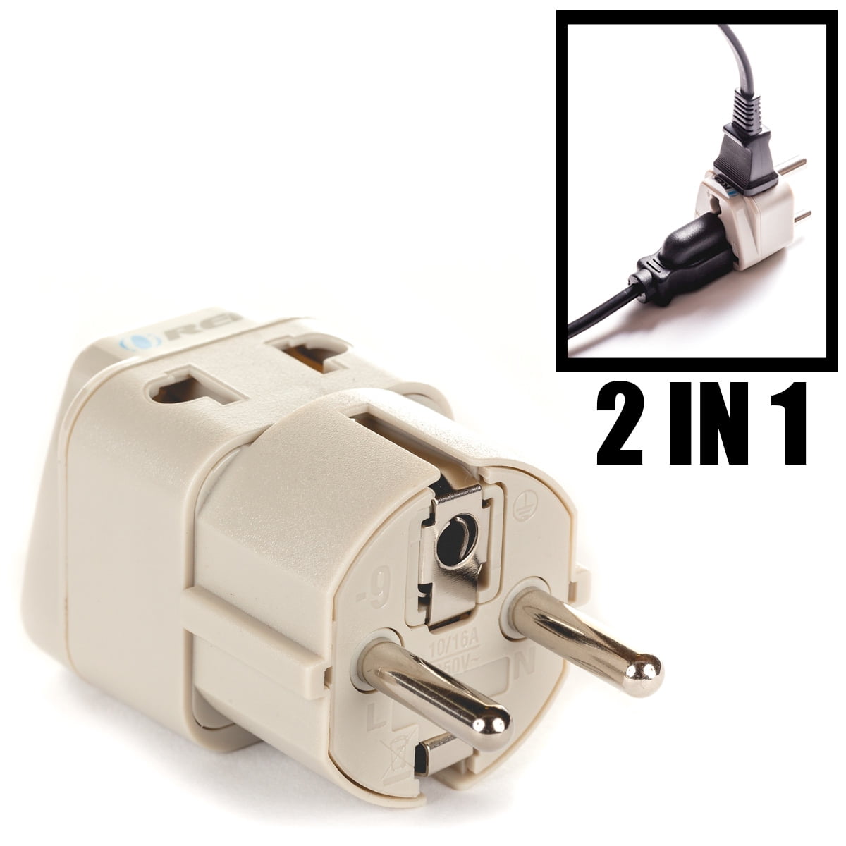 UAE OREI Grounded 2 in 1 Plug Adapter - Europe Type E//F Russia 4 Pack