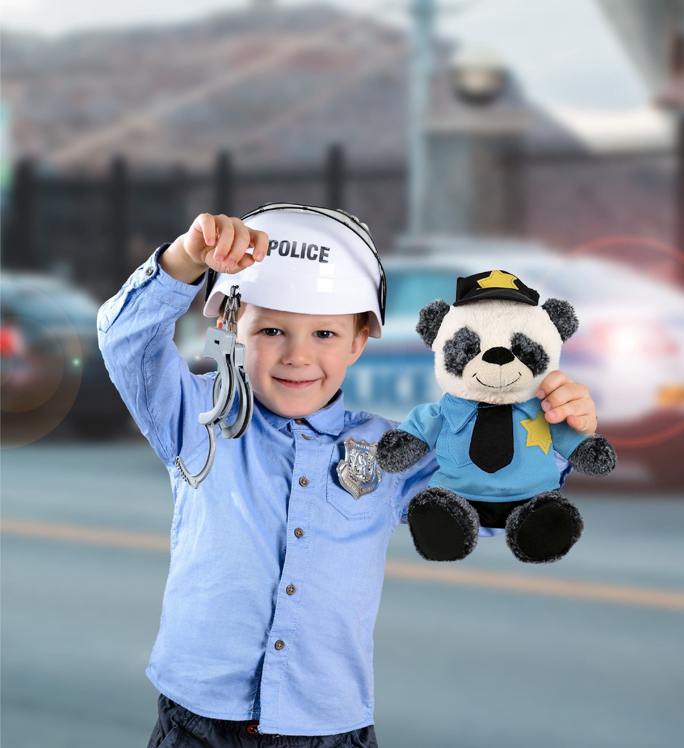 DolliBu Sitting Panda Police Officer Plush Toy - Soft Panda Cop Stuffed Animal Dress Up with Cute Cop Uniform and Cap Outfit - Perfect Gift - 9 Inches