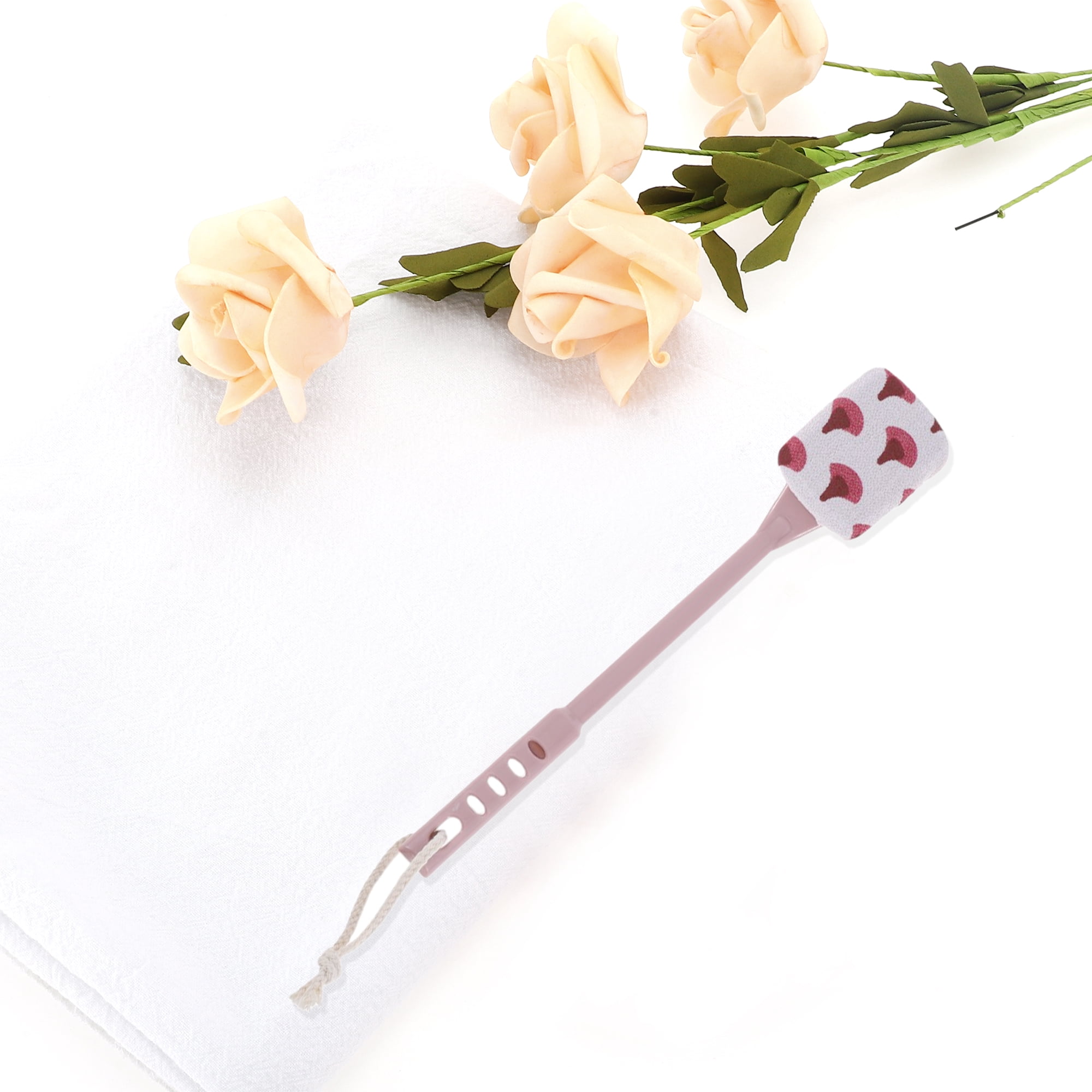 Unique Bargains Long Handle Bath Brush 15.74"x2.75"x1.18" 1 Set Pink Coarse Sand