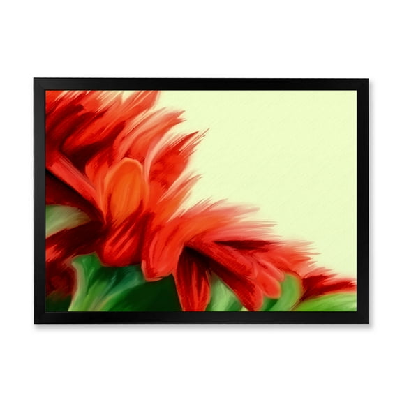 Designart 'Red Floral Brush Strokes On Green' Traditional Framed Art Print