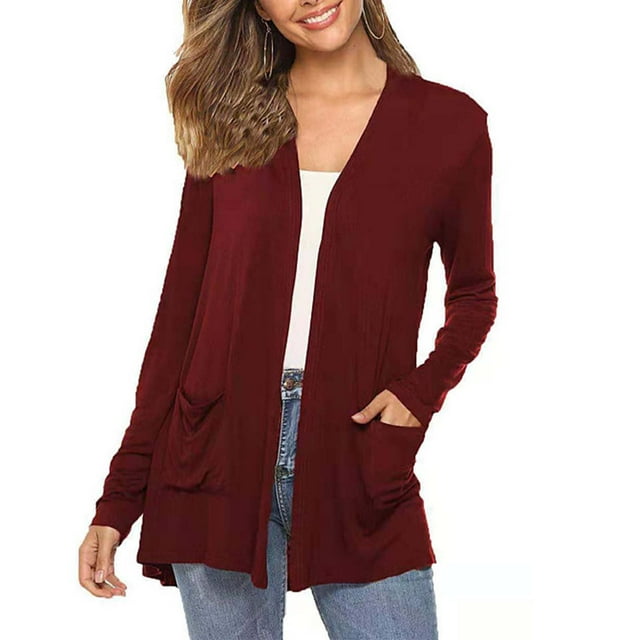 DPTALR Cardigan Femme Décontracté Couleur Unie Manches Sans Capuche