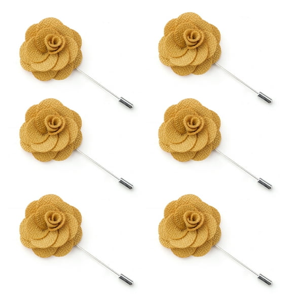 TopTie Épingle à Fleur à Revers pour Homme Rose pour Boutonnière de Mariage (Lot de 6) - Jaune - Lot de 6