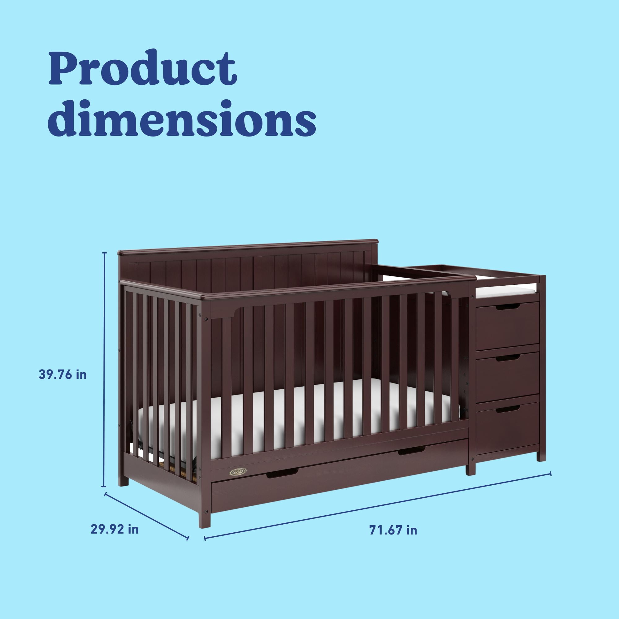 Graco Hadley 5-in-1 Convertible Baby Crib and Changer with Drawer, Espresso
