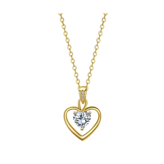 Women’s Hollow Heart Moissanite Pendant Necklace, Heart Cut Center Stone Dainty Chain Necklace, Elegant Love Jewelry Gift for Birthday Anniversary Valentine's Day
