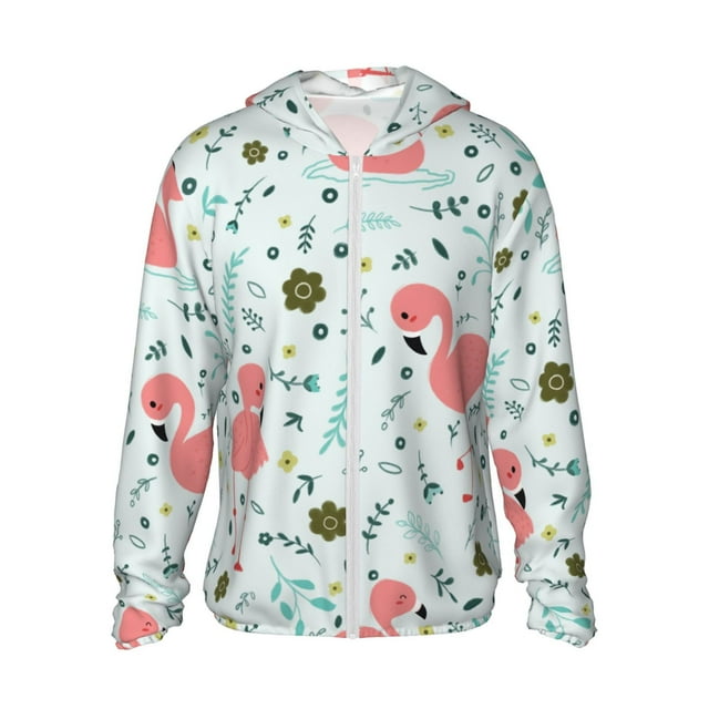 Vsdgher Mignon Imprimé Flamant Rose Sweat à Capuche Adulte pour Hommes Femmes, Manches Longues Protection Solaire Chemises de Pêche pour Course Natation-Moyen