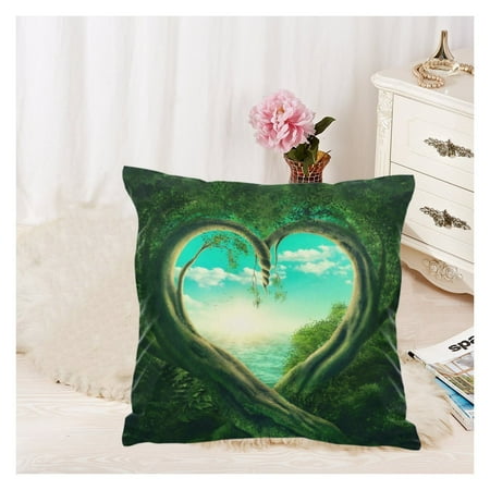 Spring Twine Green - ZKGK Love Spring Forest Tree Zippered Cushion Pillowcase 18 x 18 ( Twin Sides ),Green Heart Shaped Trees Sunset Pillow Cases Cover Set Shams Decorative for Couch Bed