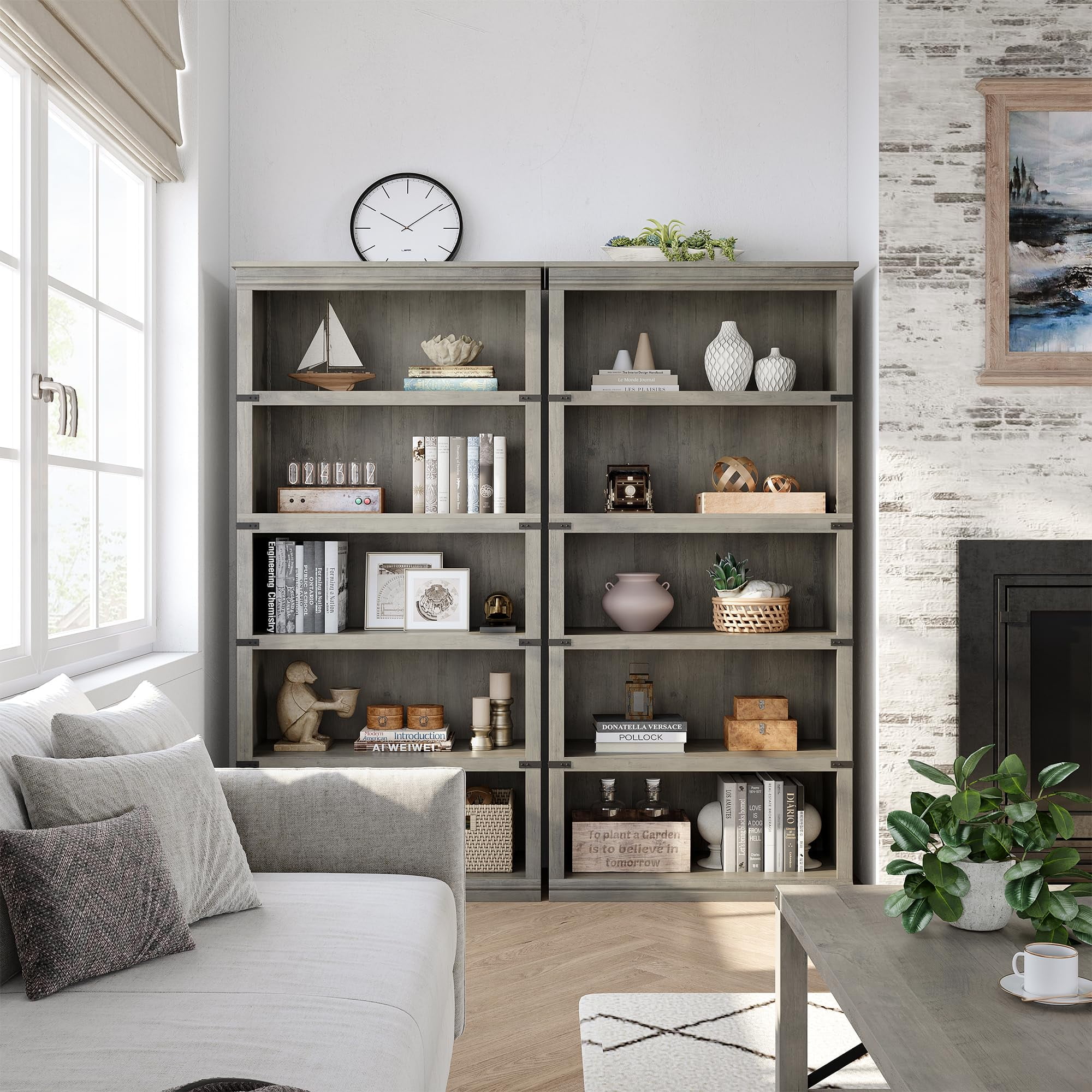 5 Tier Bookcase, Farmhouse Book Shelf with Storage Open Display Bookshelves, 67.4" Tall Book Case Wooden 5 Shelf Bookcase Home Decor Furniture for Home Office, Living Room, Bed Room