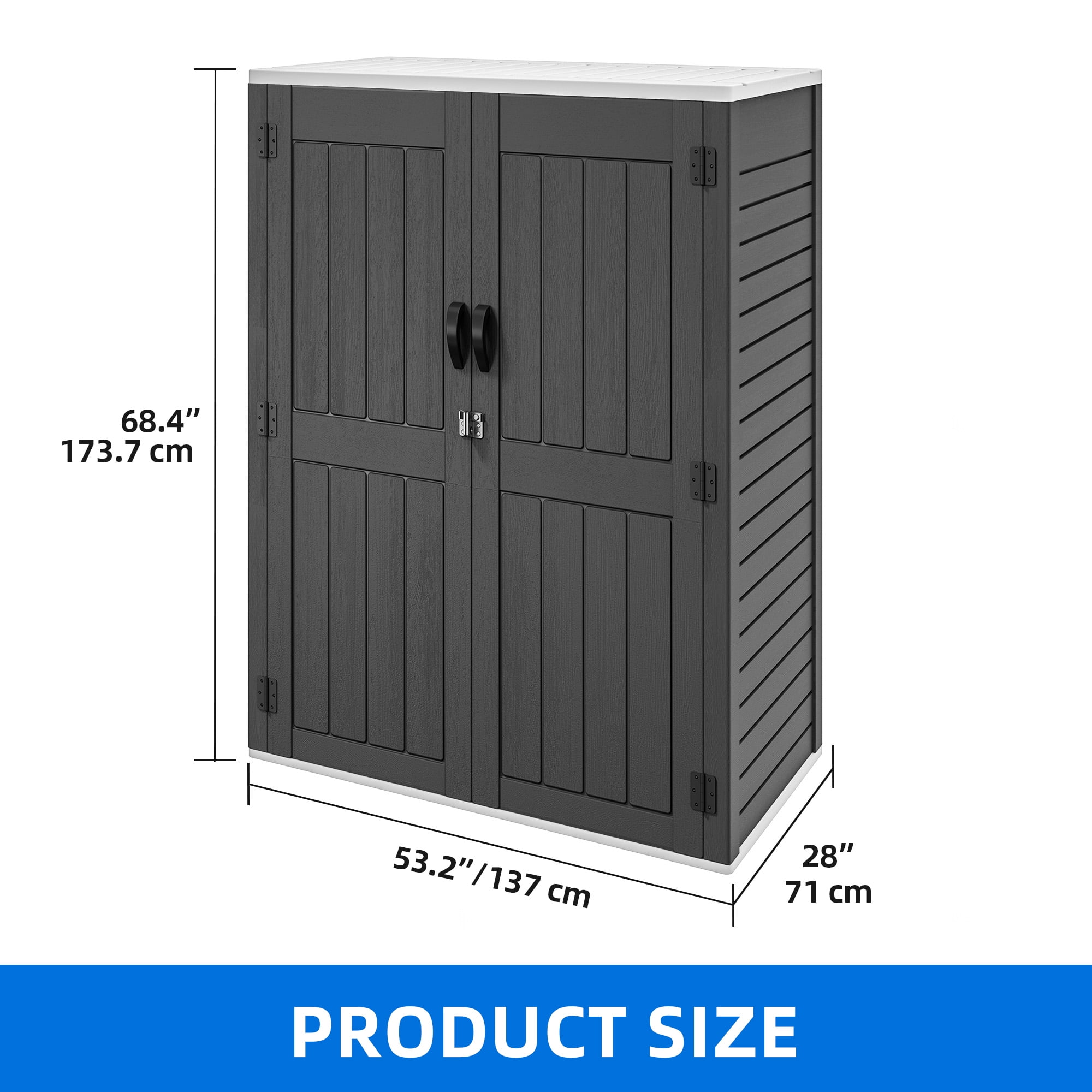 Dextrus Tall Outdoor Storage Shed, Vertical Lockable Tool Storage Resin Shed for Garden, Garage, Patio, No Shelves Included, Gray