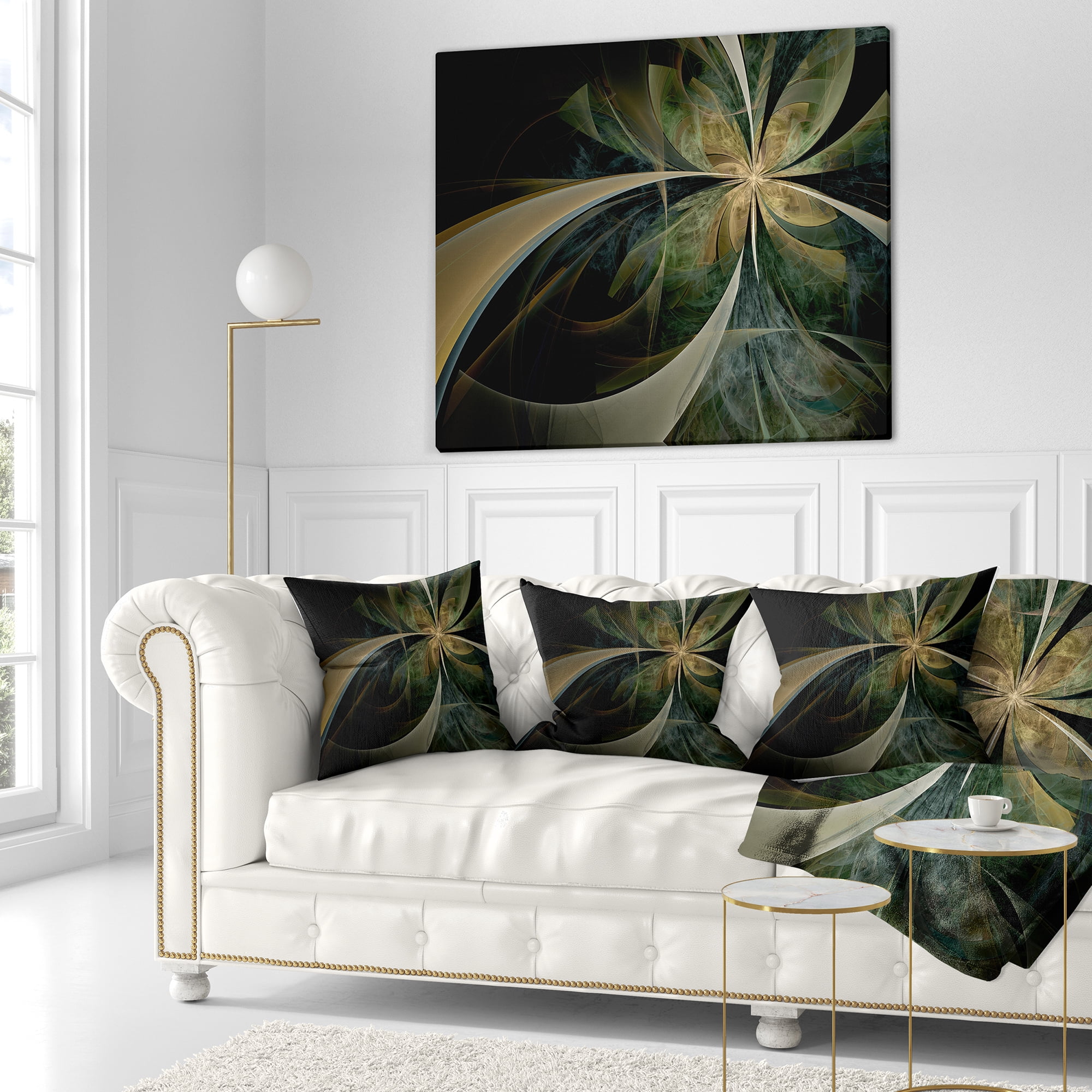 Designart Brown and Gold Symmetrical Fractal Design - Floral Throw Pillow - 18x18